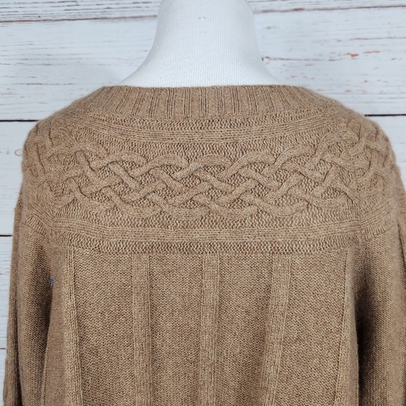 LOFT Cable Knit Brown Wool Cashmere Rabbit Hair Blend Cardigan Sweater Large - Picture 4 of 7